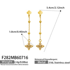18K Gold-Plated Clover Cubic Zirconia Drop Earrings
