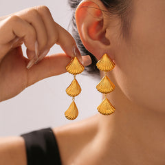 Gold-Tone Triple Shell Drop Earrings