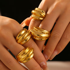 18K Gold-Plated Ribbed Sculptural Open Ring