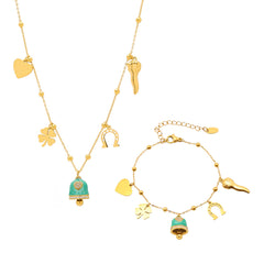 18K Gold-Plated Enamel Bell Necklace or Bracelet