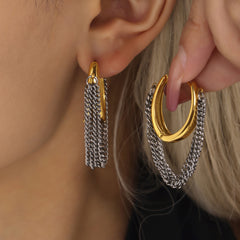Layered Chain Drop Hoop Earrings