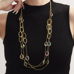 Faceted Glass Long Link Necklace