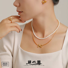 Bow Earrings or Pearl-Look Necklace