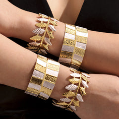 18K Gold-Plated Two-Tone Leaf or Wide Cuff Bracelet