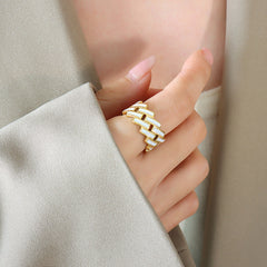 Geometric Enamel Openwork Ring