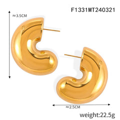 Sculptural Hollow C-Hoop Stainless Steel Earrings