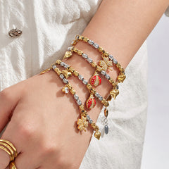 Cubic Zirconia Heart and Ladybug Charm Bracelet