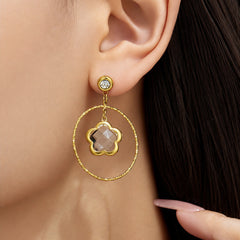 Czech Glass Flower Charm Hoop Earrings