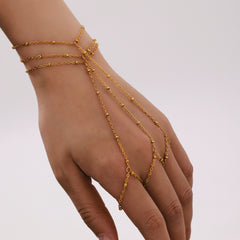 18K Gold-Plated Beaded Ring Chain Hand Bracelet