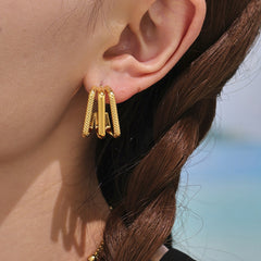 Triple-Row Geometric Stainless Steel Hoop Earrings