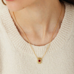 Daphne Vintage-Inspired Ruby-Tone Heart Necklace