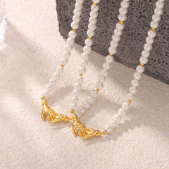 Shell-Pearl Hand-Clasp Necklace