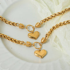 Heart Charm Woven Chain Bracelet