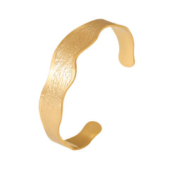 18K Gold-Plated Wave Edge Open Cuff Bracelet