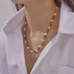 Amethyst & Shell-Pearl Beaded Necklace
