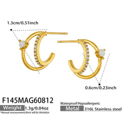Gold-Tone Cubic Zirconia Double-Row Hoop Earrings