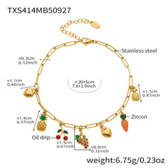 18K Gold-Plated Fruit Charm Necklace, Bracelet or Anklet