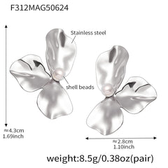 Sculptural Flower Pearl-Look Stud Earrings