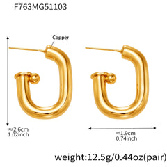 18K Gold-Plated Hollow U-Hoop Copper Earrings