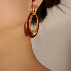 Brown Enamel Oval Drop Earrings