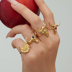 18K Gold-Plated Bull Head Open Ring