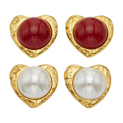18K Gold-Plated Heart Faux Pearl Stud Earrings