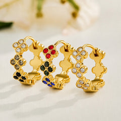 Cubic Zirconia Clover Hoop Earrings