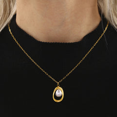Gold-Tone Oval Pearl-Look Pendant Necklace