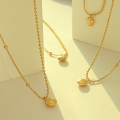 Polished Coin Pendant Mixed-Chain Necklace
