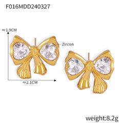 Bow Glass-Stone & Cubic Zirconia Stud Earrings