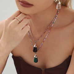 Sparkling Chain Resin Teardrop Pendant Necklace