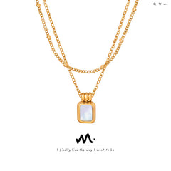 White Shell Square Pendant Layered Necklace