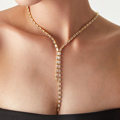 Gold-Tone Faceted Stone Y-Shaped Necklace