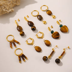 18K Gold-Plated Tiger Eye Earring Designs