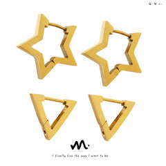 Open Star & Triangle Stainless Steel Hoop Earrings