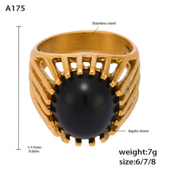 Black Agate Openwork Stainless Steel Ring