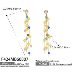 Natural Crystal Bead Chain Drop Earrings