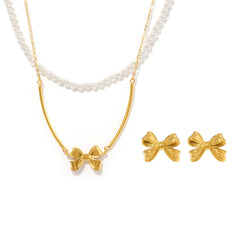 Bow Earrings or Pearl-Look Necklace