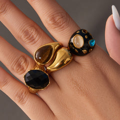 18K Gold-Plated Enamel & Stone-Accent Rings