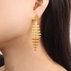 18K Gold-Plated Fishbone Dangle Earrings