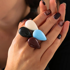 18K Gold-Plated Enamel Teardrop Open Ring