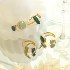 Green Enamel Geometric Open Ring