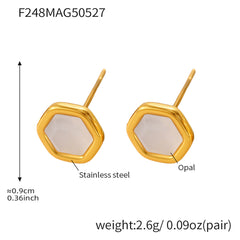 18K Gold-Plated Hexagon Opal Stud Earrings