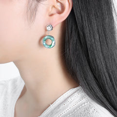 18K Gold-Plated Shell Inlay Round Drop Earrings