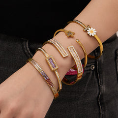 Cubic Zirconia & Enamel Detail Bangle Bracelets