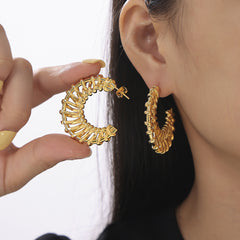 18K Gold-Plated Textured Crescent Earrings
