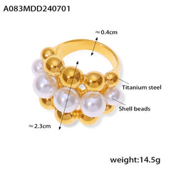 Gold-Tone Shell Pearl-Look Multi-Row Ring