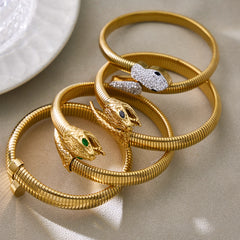 Ribbed Snake-Inspired Open Cuff Bracelet