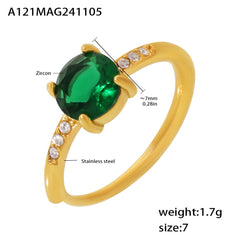 Gold-Tone Rose Pink or Green Cubic Zirconia Ring