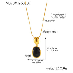 Long Oval Black Agate & Tiger Eye Pendant Necklace
